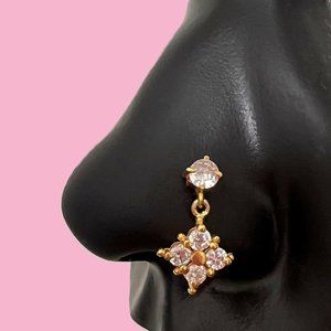 Dangle Diamond Square Nosestud Made Of 925 Sterling Silver L-Shape